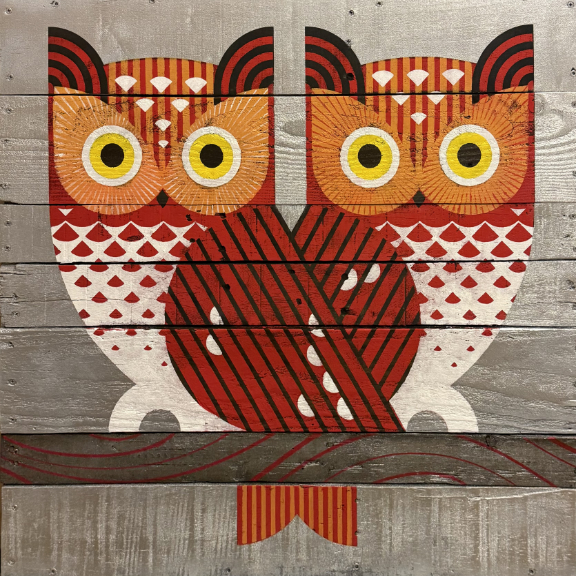 scott partridge - acrylic painting - Screech Owls 30x30 2026